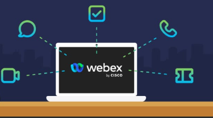 Business professional on a Webex video call on laptop